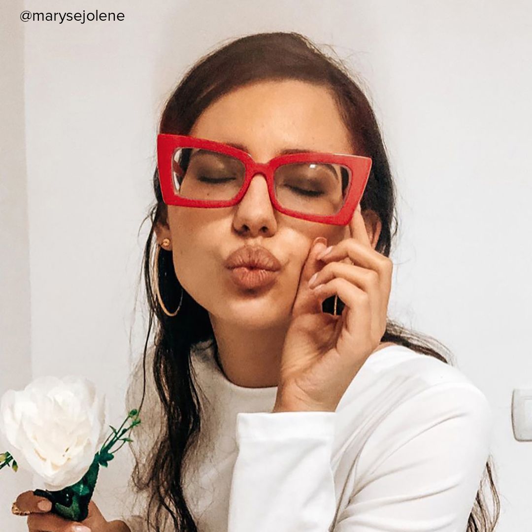 Sarah - Rectangle Red Eyeglasses - 10