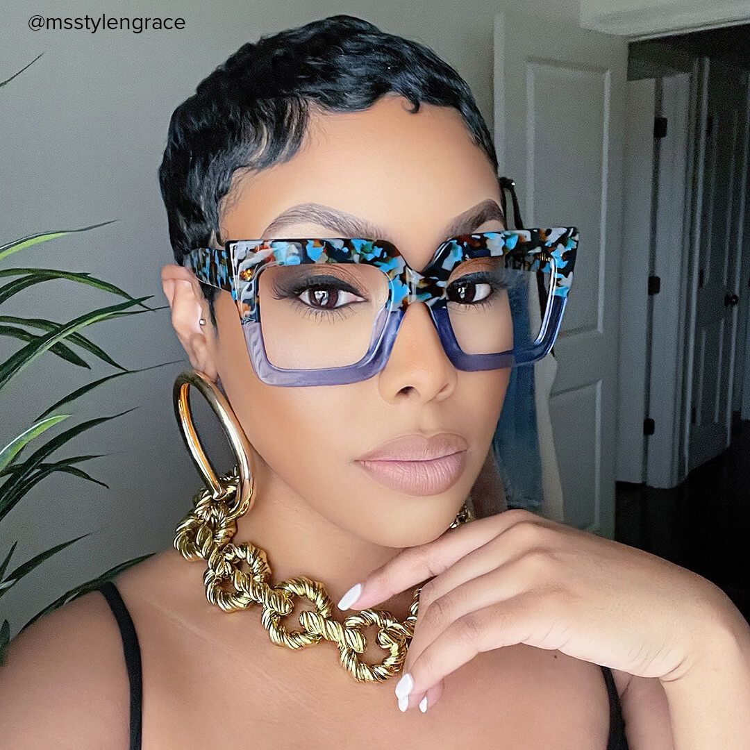 Charisse - Square Two-tone Blue Eyeglasses - 9