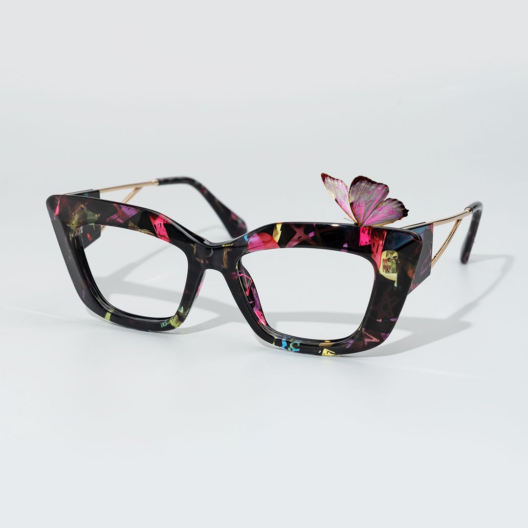 Walburga - Rectangle Floral Eyeglasses | Vooglam On Model