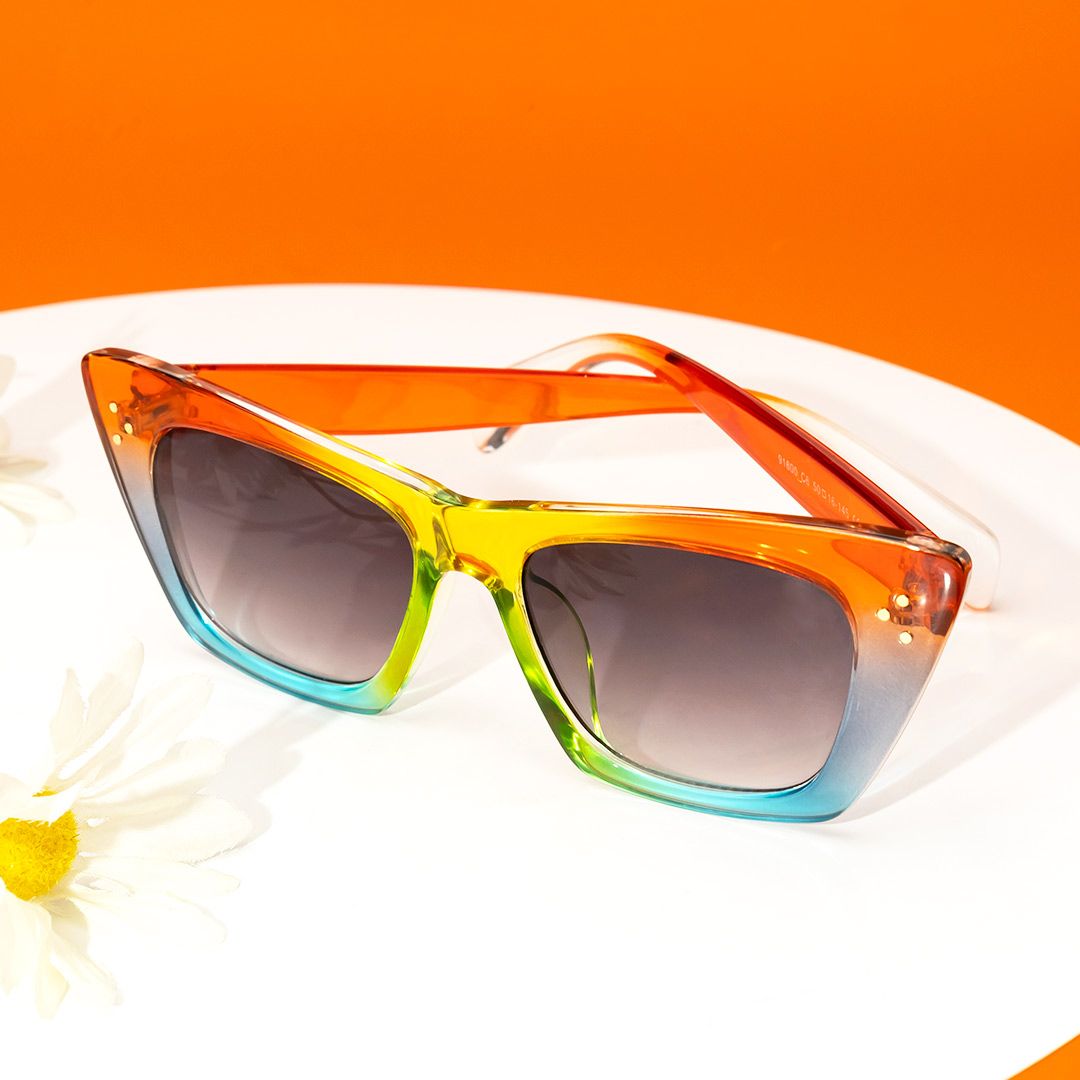 model wearing Rahma - Rectangle Multicolor Sunglasses 1