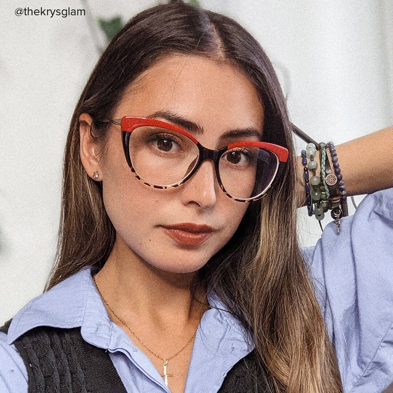 Trudie - Cat Eye Red Tortoise Eyeglasses | Vooglam