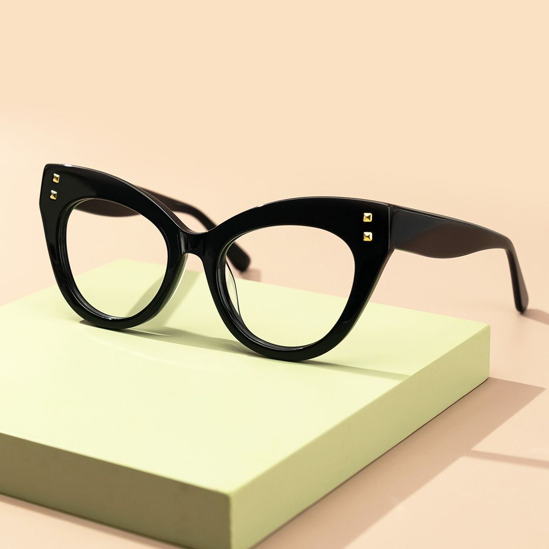 model wearing Mancilla - Cat Eye Black Eyeglasses 1