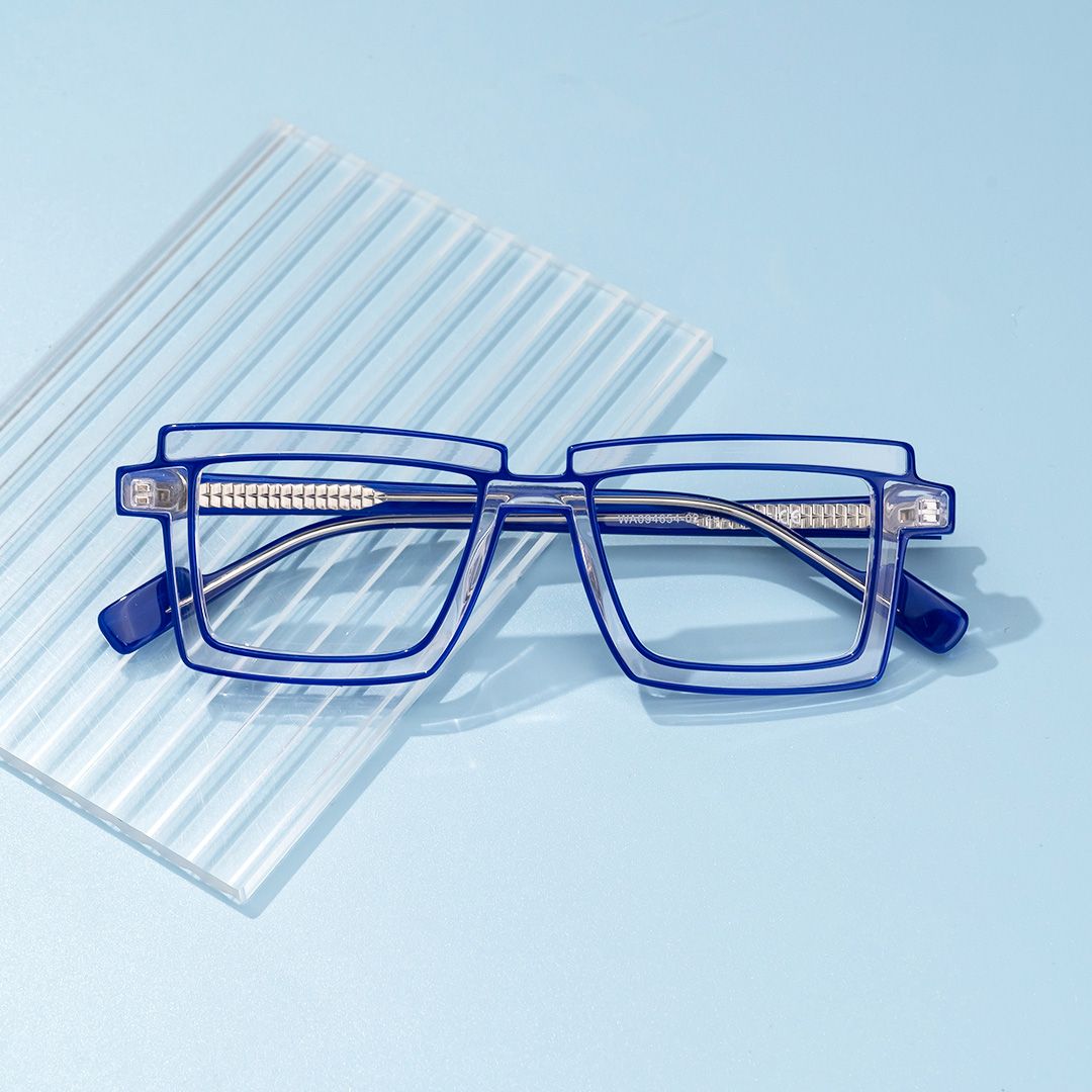 model wearing Joselyn - Rectangle Blue Eyeglasses 1