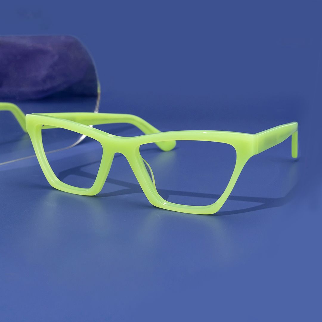 model wearing Velena - Rectangle Green Eyeglasses 1