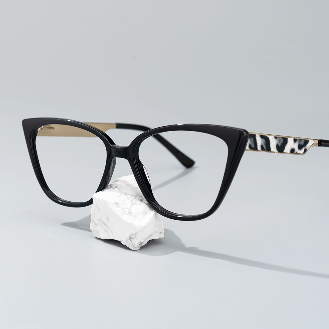 model wearing Meghan - Rectangle Black Eyeglasses 1