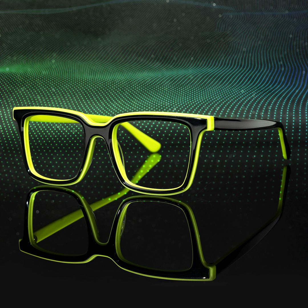 Chelsie - Rectangle Green Eyeglasses | Vooglam On Model