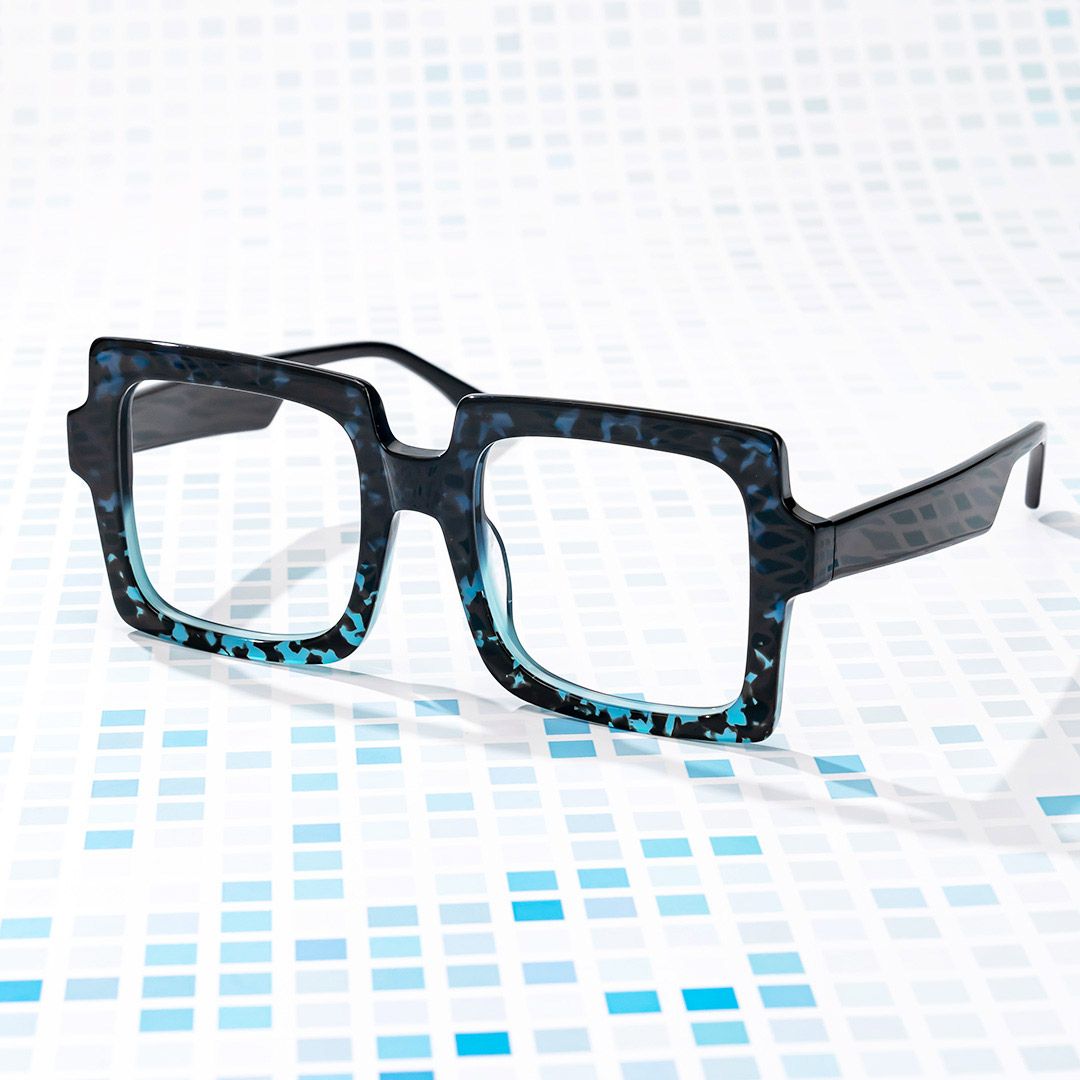 model wearing Arroyo - Square Blue/Tortoise Eyeglasses 1