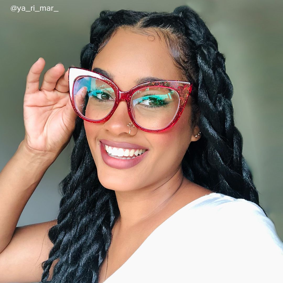 Carmine - Cat Eye Glitter Red Eyeglasses - 8