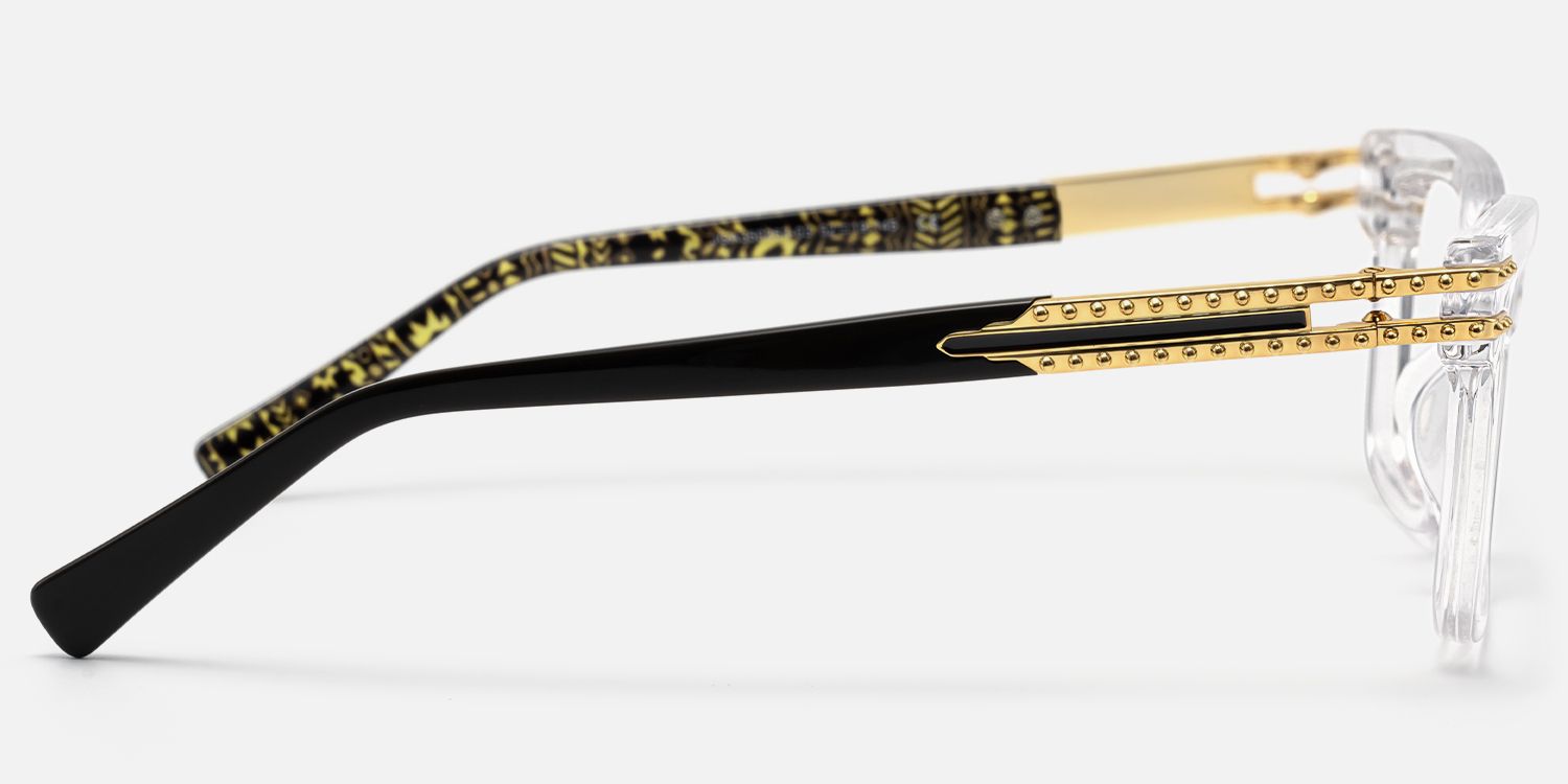 Anansi - Clear Square Glasses with Gold Details by Vooglam - Side View