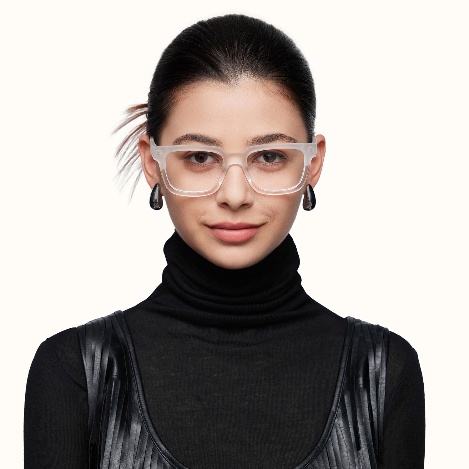 Strobe - Rectangle Transparent Eyeglasses by Vooglam - On Model