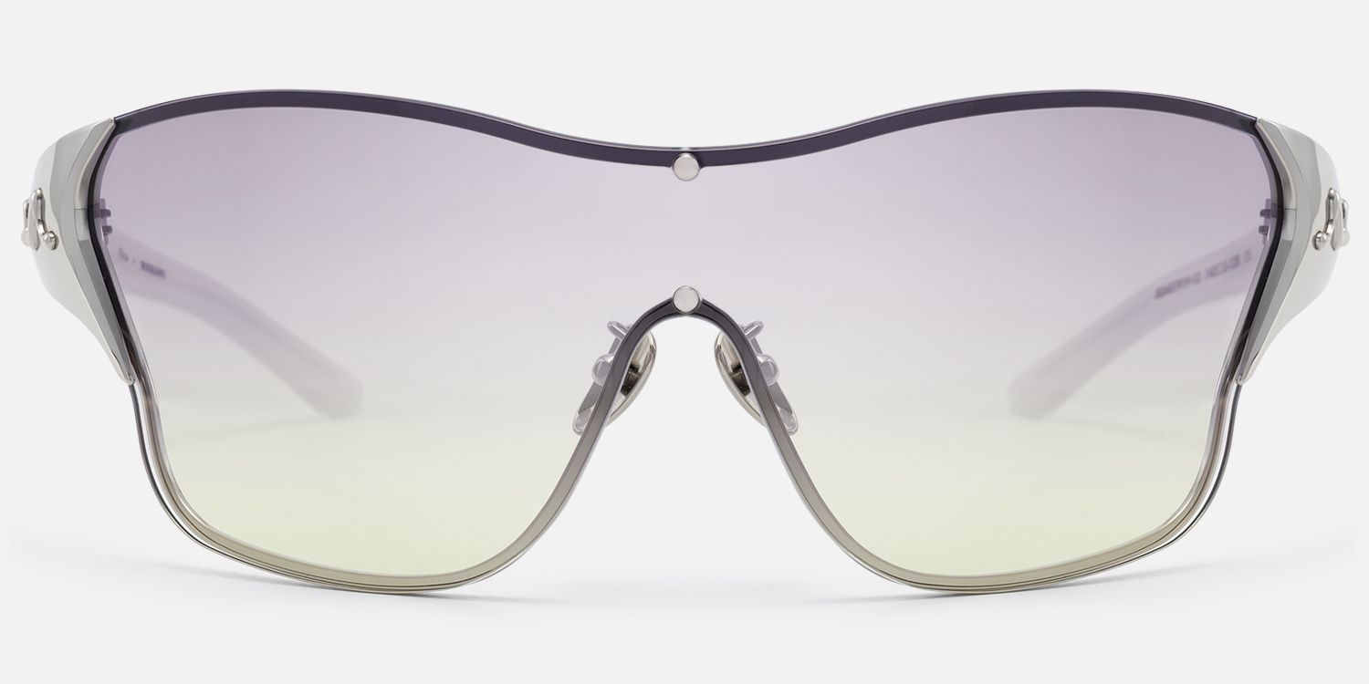Suzuka - Pearlescent White Fashion Shield Shades by Vooglam - Angle View