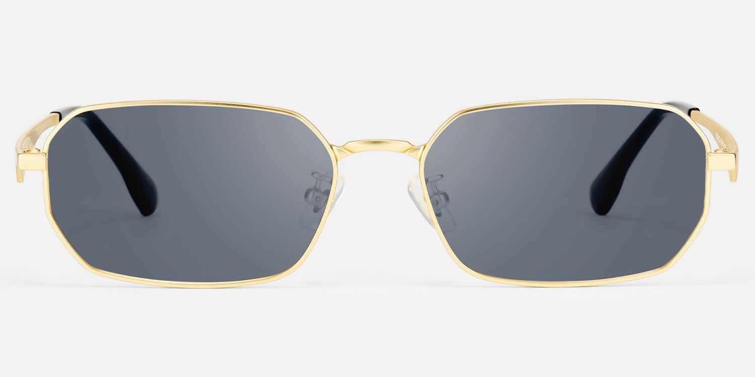 Aether - Thin Gold Narrow Rectangle Sunglasses by Vooglam - Angle View