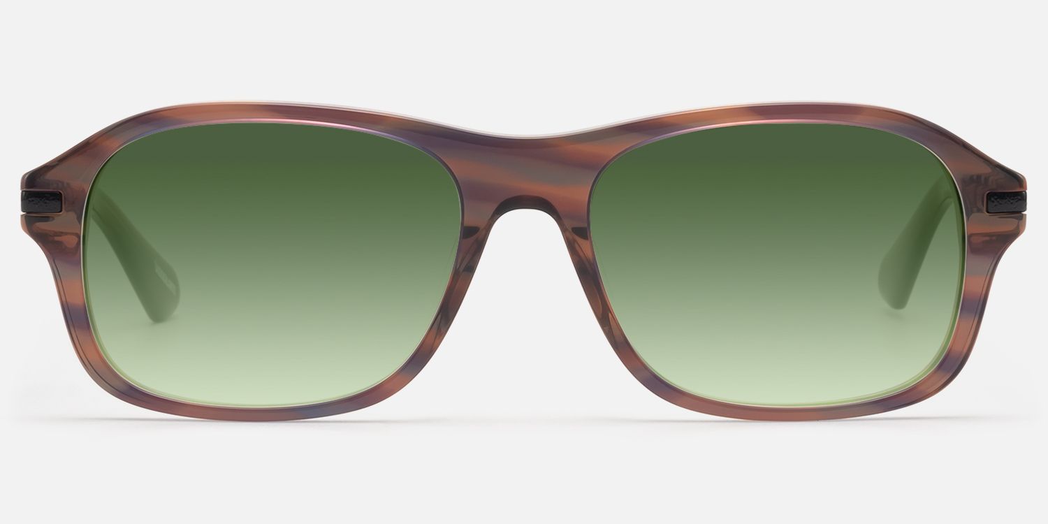 Albini - Red Brown Horn Green Tint Sunglasses by Vooglam - Angle View