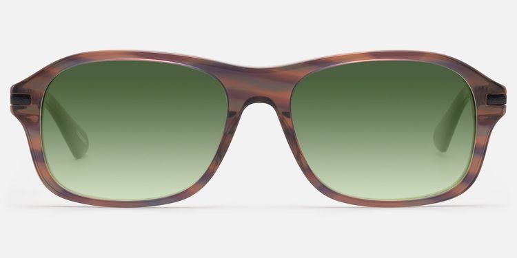 Albini - Red Brown Horn Green Tint Sunglasses by Vooglam