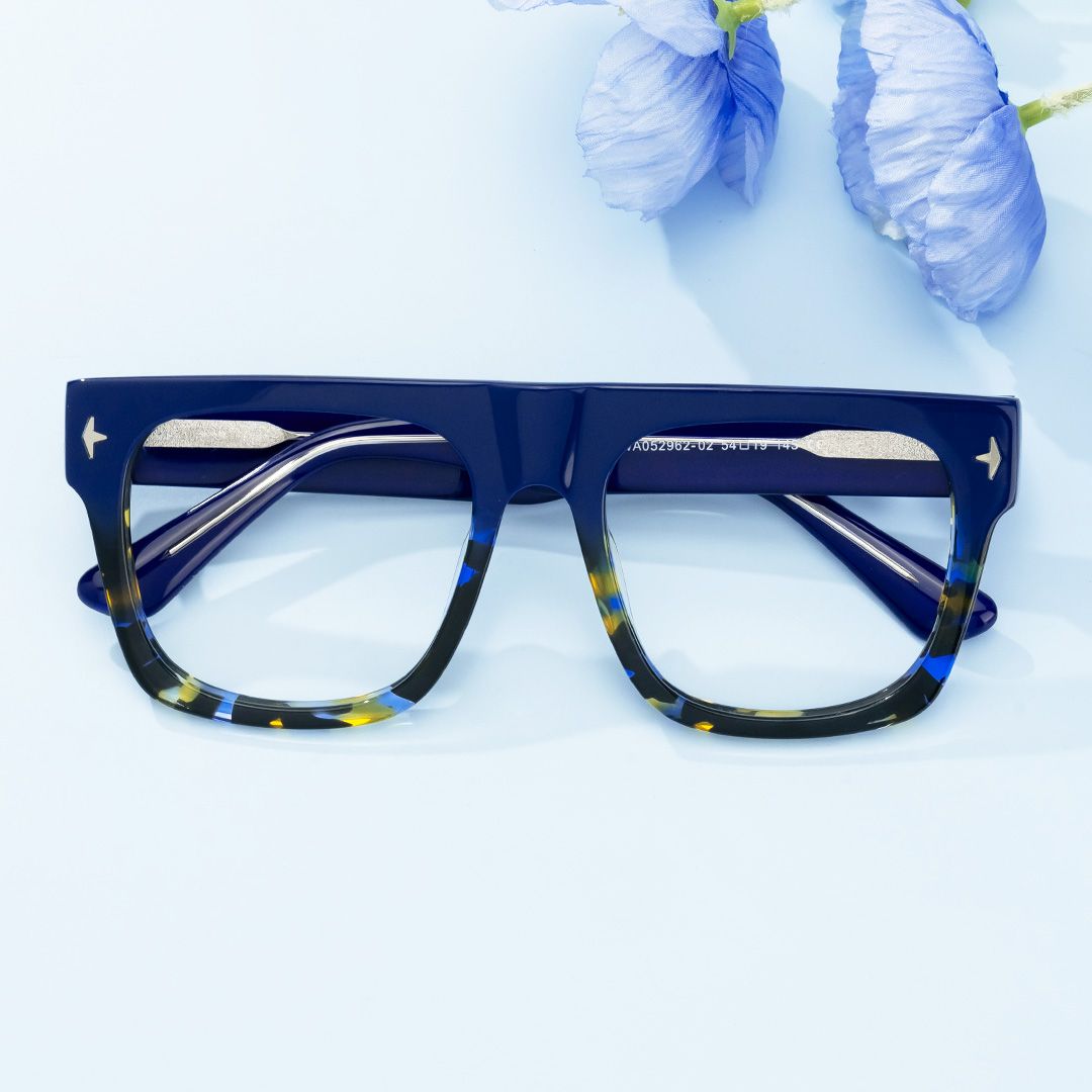 model wearing Huerta - Square Blue Eyeglasses 1