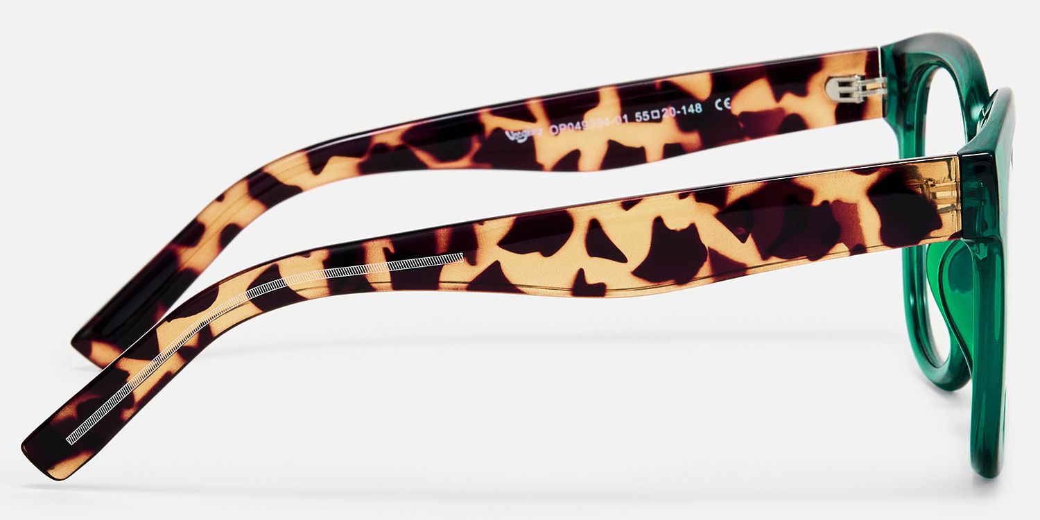 Vernetta - Clear Green Frame Glasses with Tortoise by Vooglam - Side View