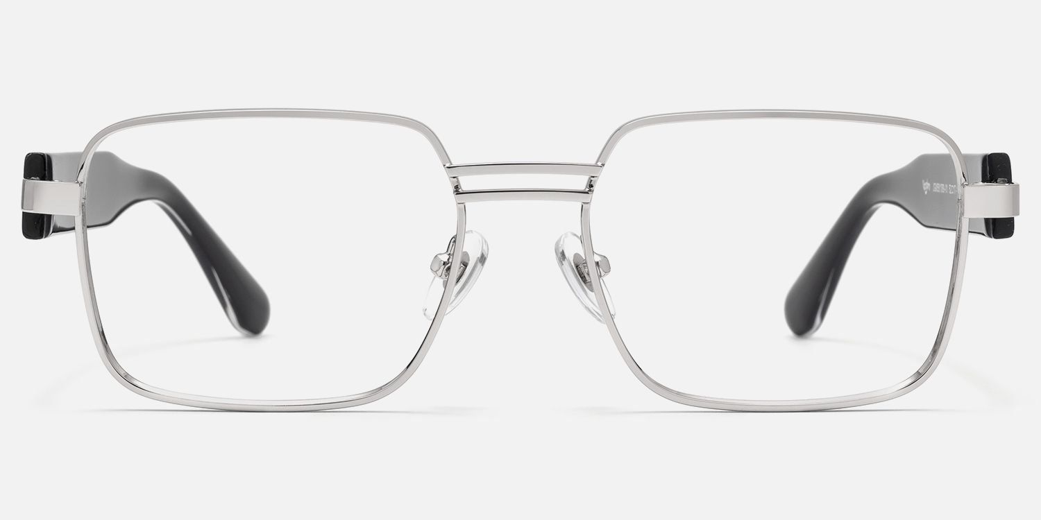 Ubuntu - Rectangle Silver Eyeglasses by Vooglam - Angle View