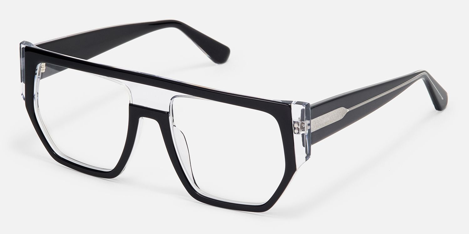 Inerney - Black Clear Flat Top Aviator Glasses by Vooglam - Front View