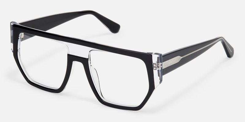 Inerney - Black Clear Flat Top Aviator Glasses by Vooglam