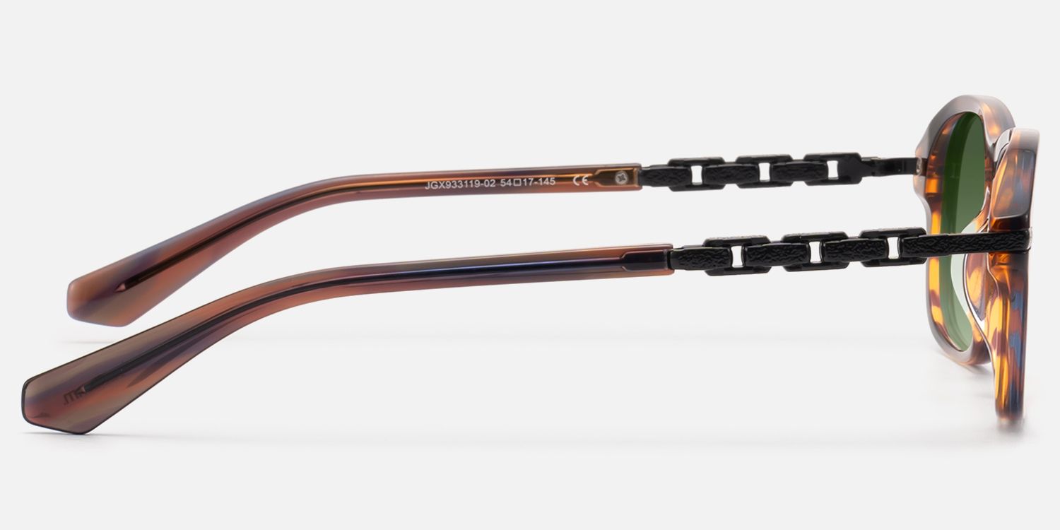 Albini - Red Brown Horn Green Tint Sunglasses by Vooglam - Side View