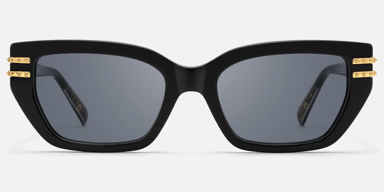 Nomad - Black Cateye Golden Rivet Glasses by Vooglam - Angle View