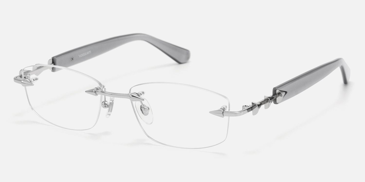Fracture - Silver Grey Rimless Spike Glasses by Vooglam - Front View