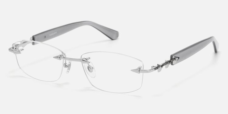 Fracture - Silver Grey Rimless Spike Glasses by Vooglam
