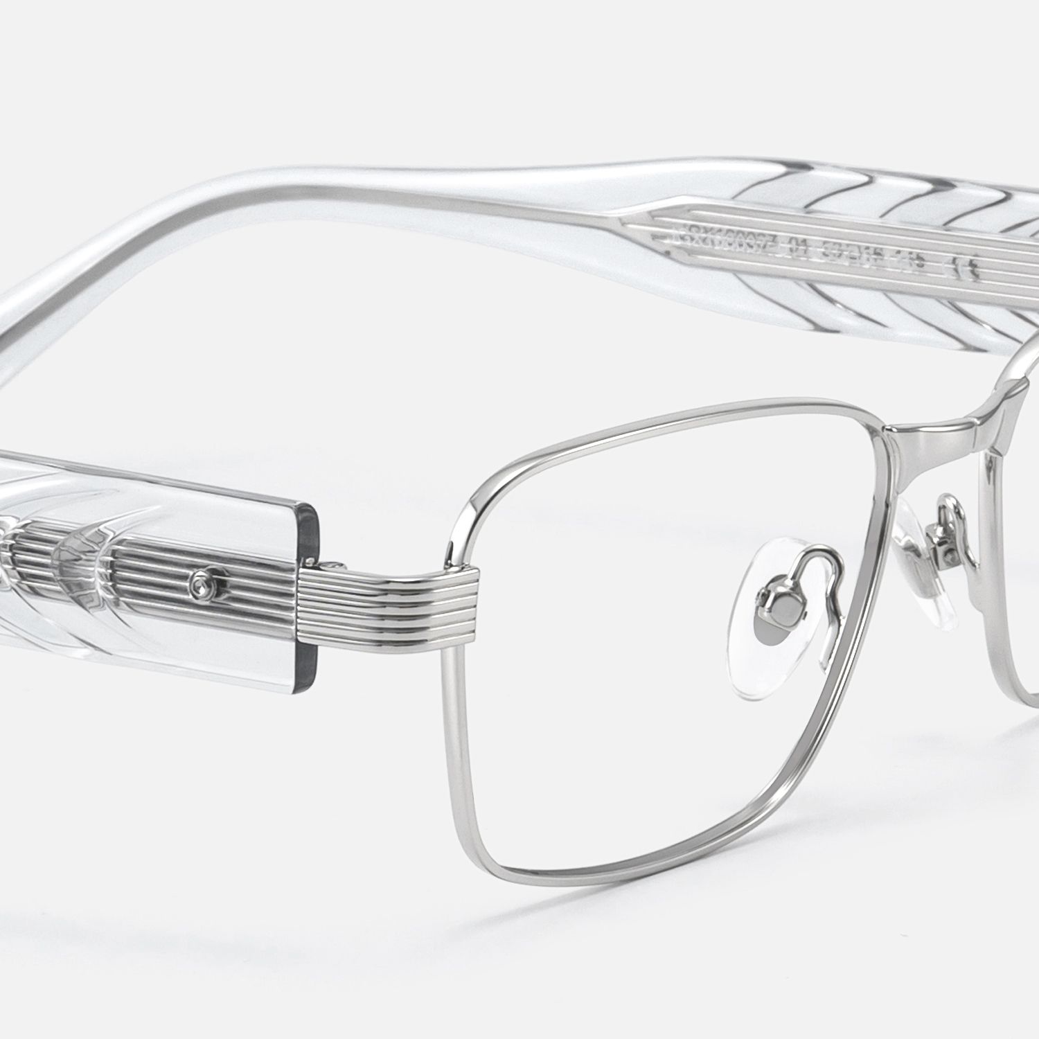 Toyo - Exposed Metal Pin Silver Rectangle Glasses by Vooglam - Design Details