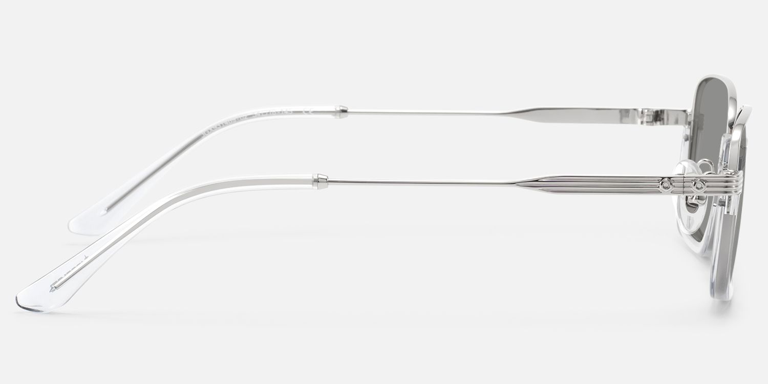 Basel - Oversized Silver Clear Gray Sunglasses by Vooglam - Side View