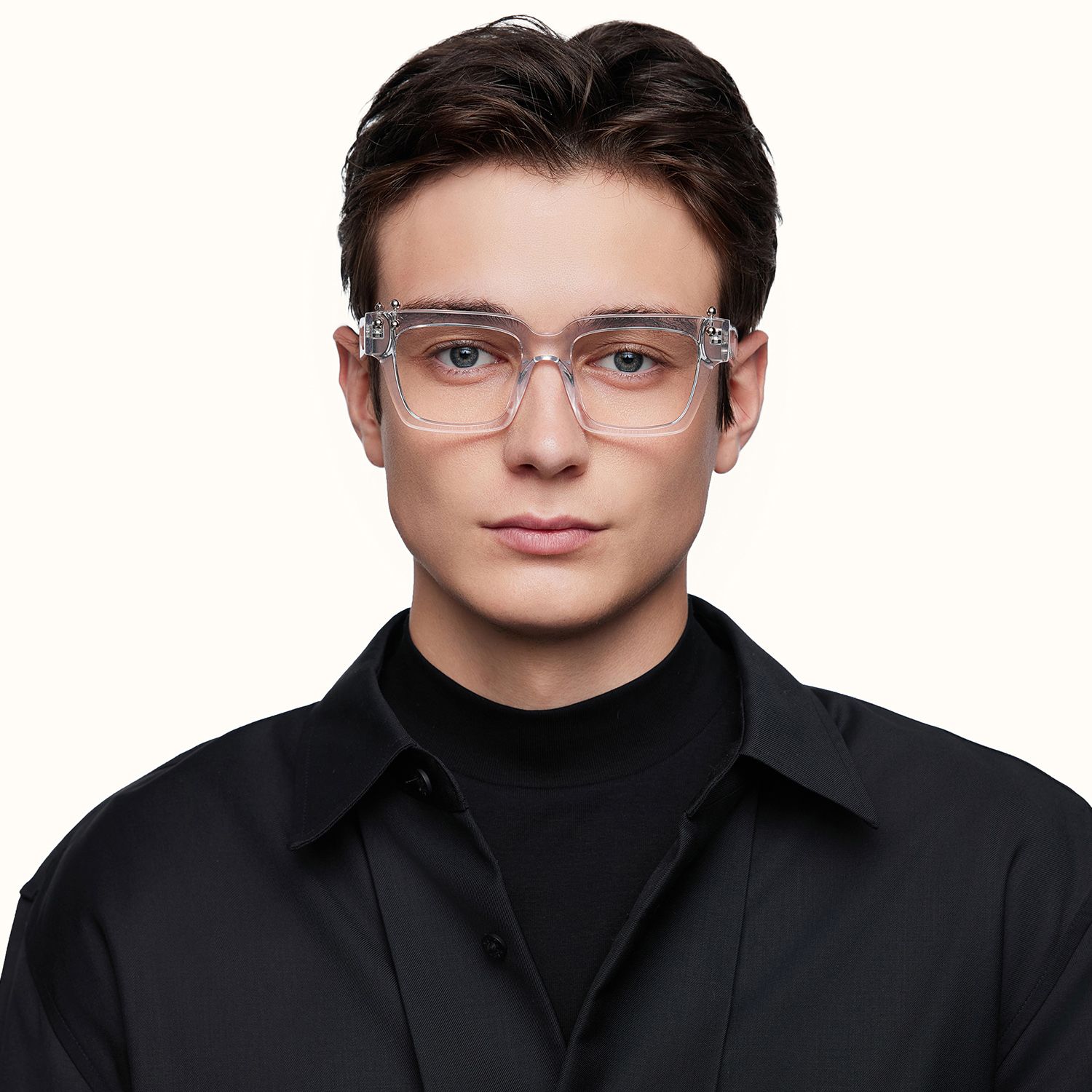 PIERCE - Clear Silver Square Acetate Glasses by Vooglam - Lifestyle Look