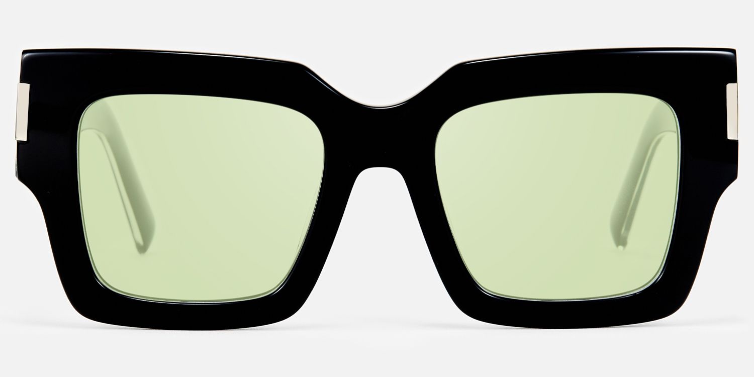 Vaeda - Black Square Green Lens Sunglasses by Vooglam - Angle View