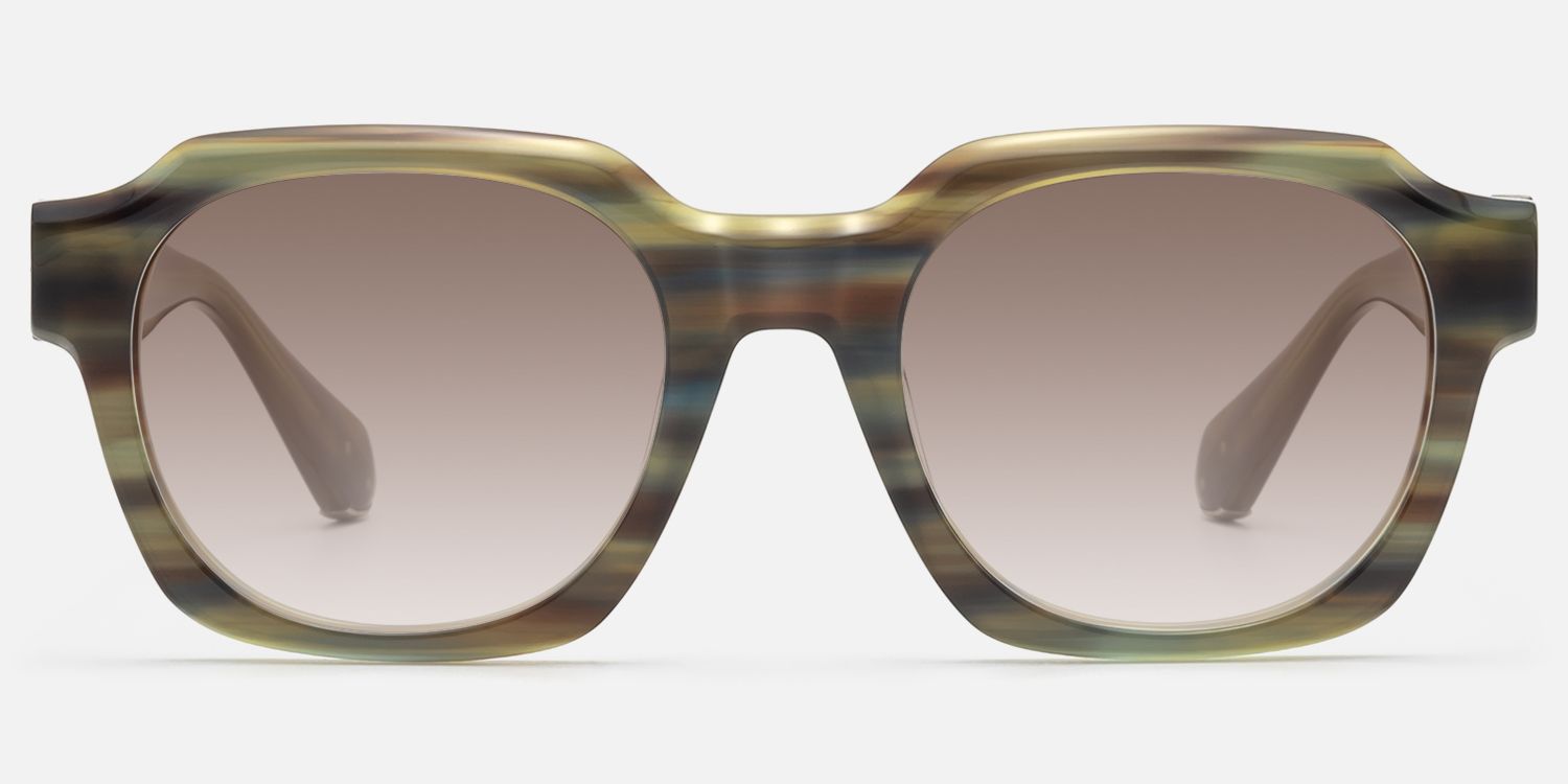 Vernon - Olive Green Striped Gradient Sunglasses by Vooglam - Angle View