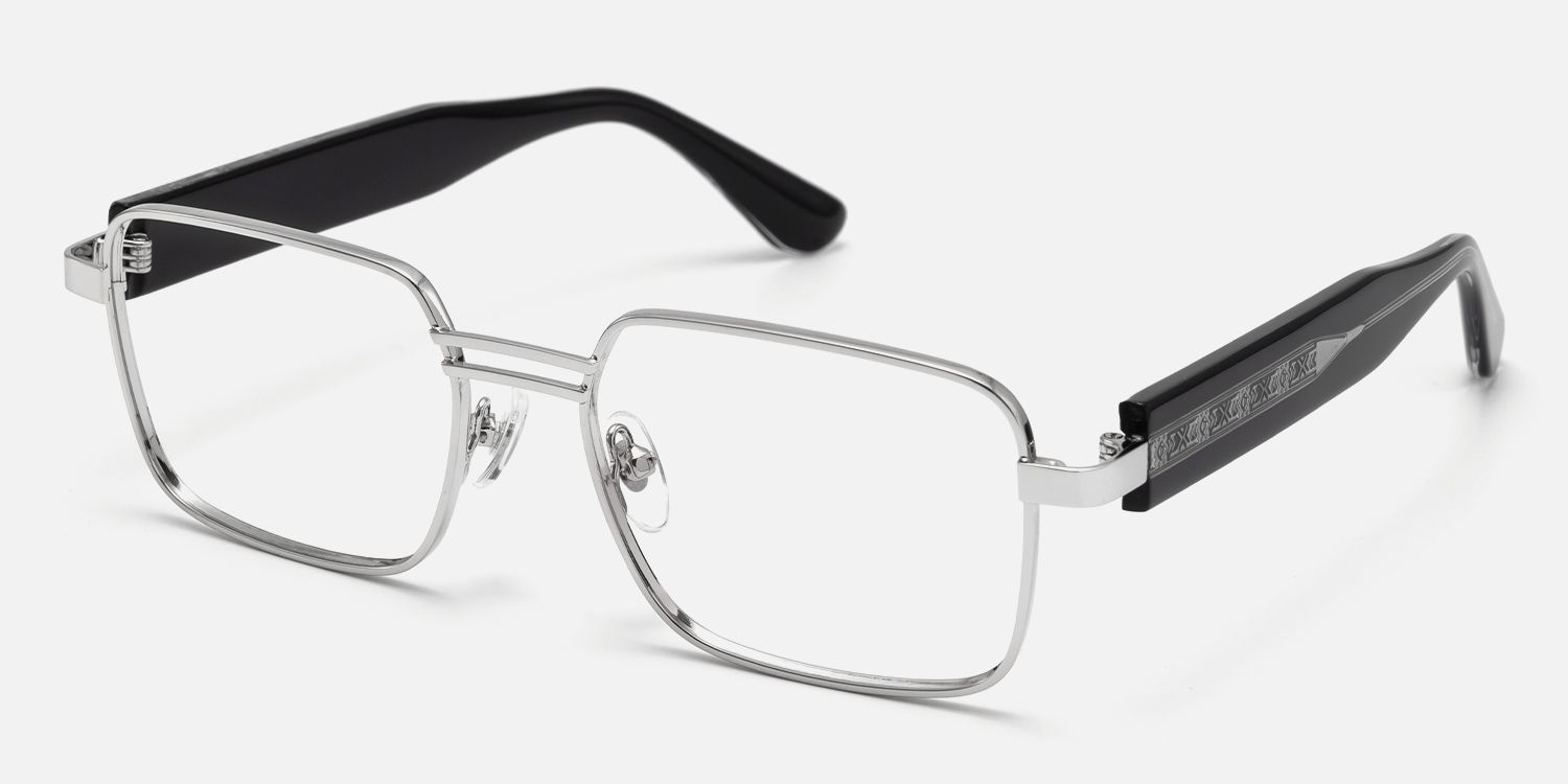 Ubuntu - Rectangle Silver Eyeglasses by Vooglam - Front View