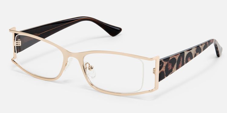 Elle - Rectangle Gold Eyeglasses by Vooglam