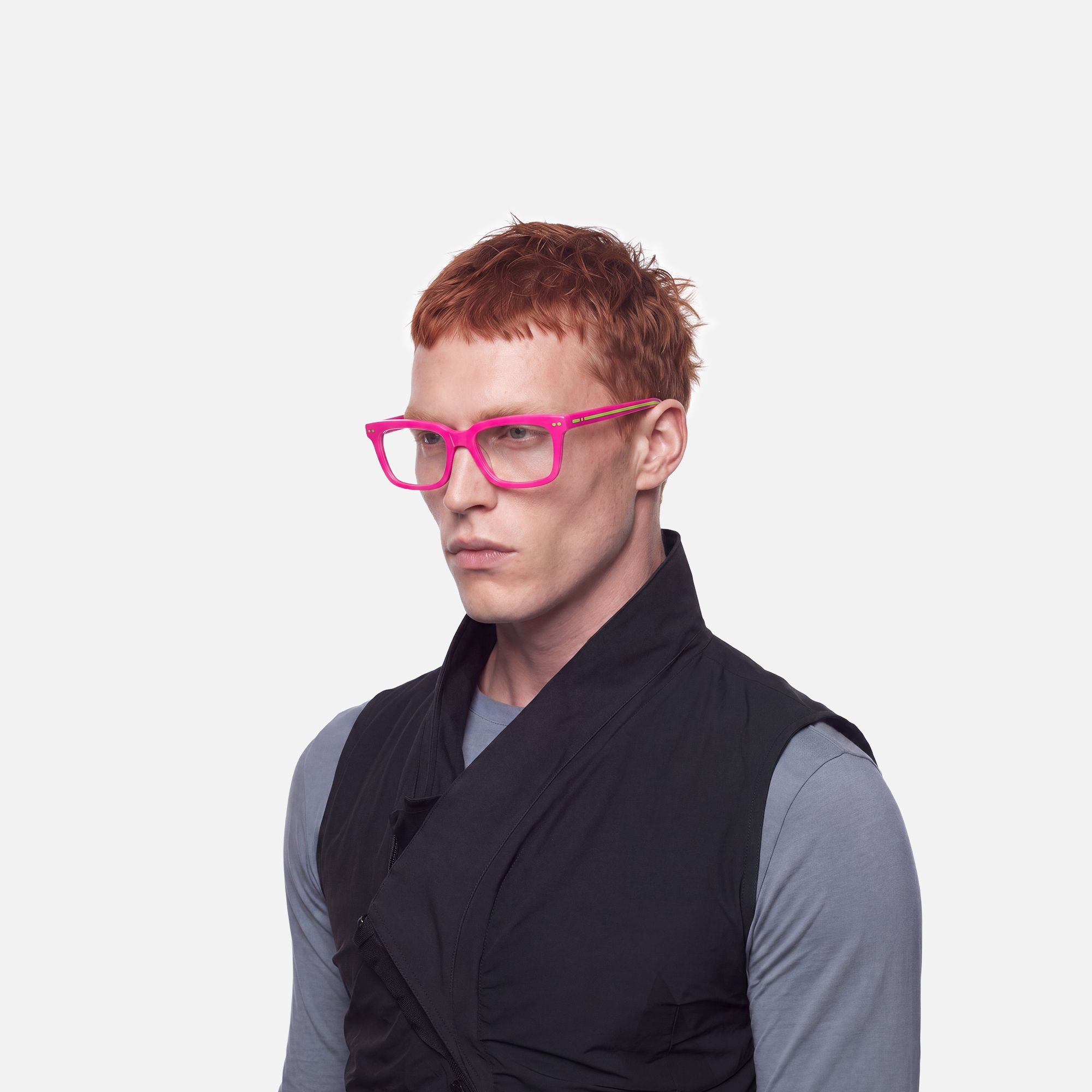 Remix - Chic Rectangle Pink Eyeglasses by Vooglam - Model Side Profile