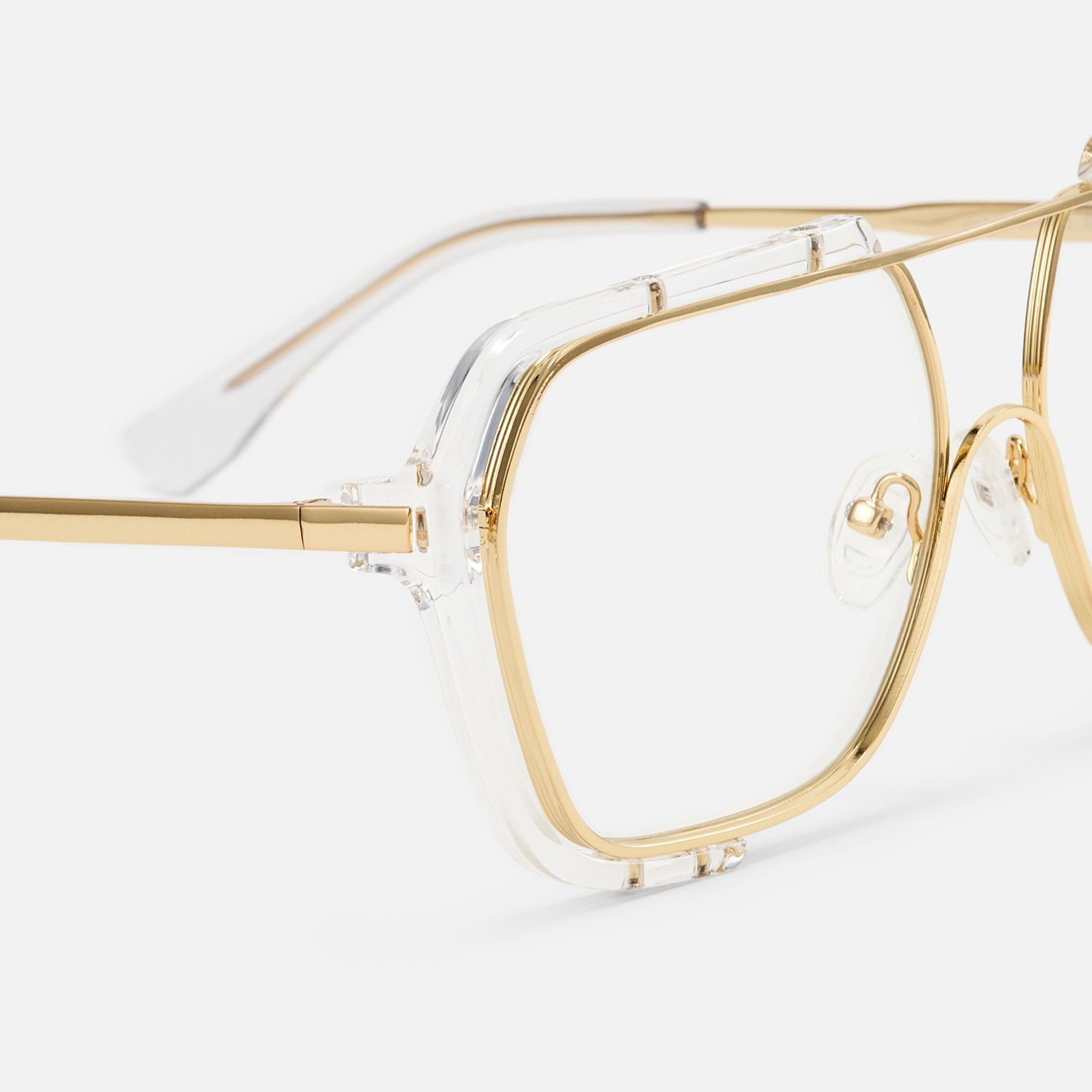 Porsha - Clear Gold Double Bridge Aviator Glasses by Vooglam - Design Details