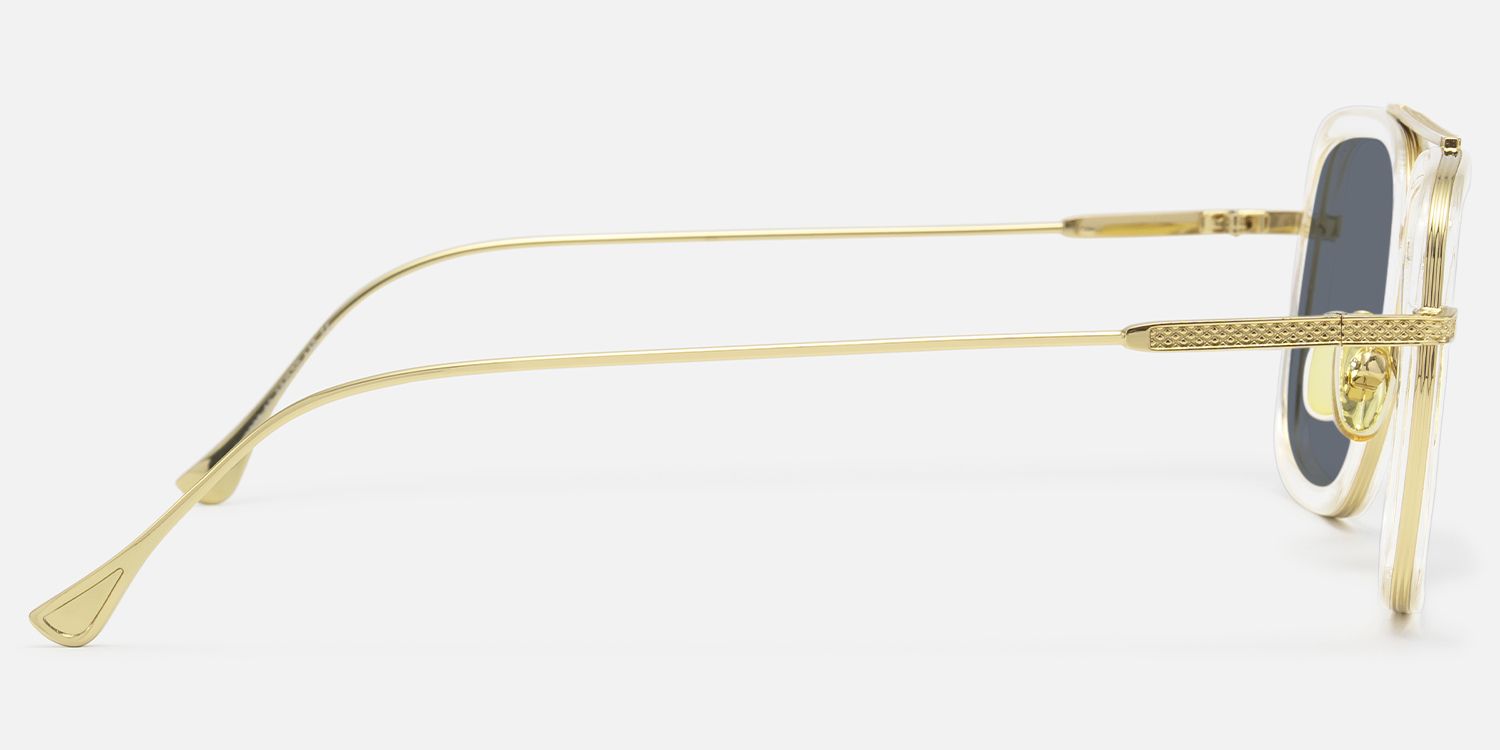 Alvira - Clear Aviator Sunglasses Gold Frame by Vooglam - Side View