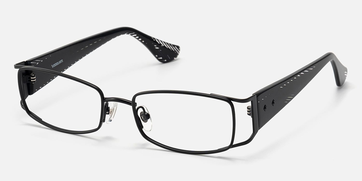 Wren-Cool All Black Narrow Rectangle Metal Glasses by Vooglam - Front View