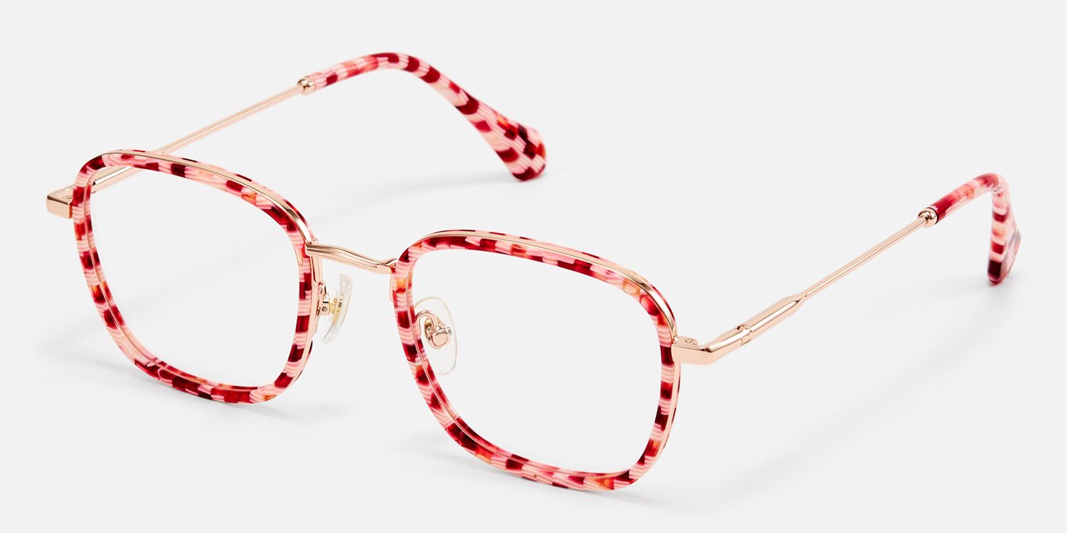 Sundance - Red and Pink Checkered Eyeglasses by Vooglam - Front View