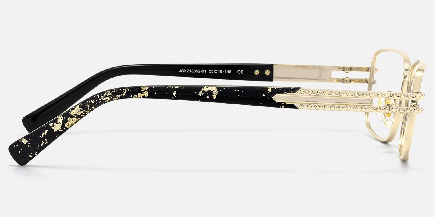 Veyra - Black & Gold Studded Glasses by Vooglam - Side View