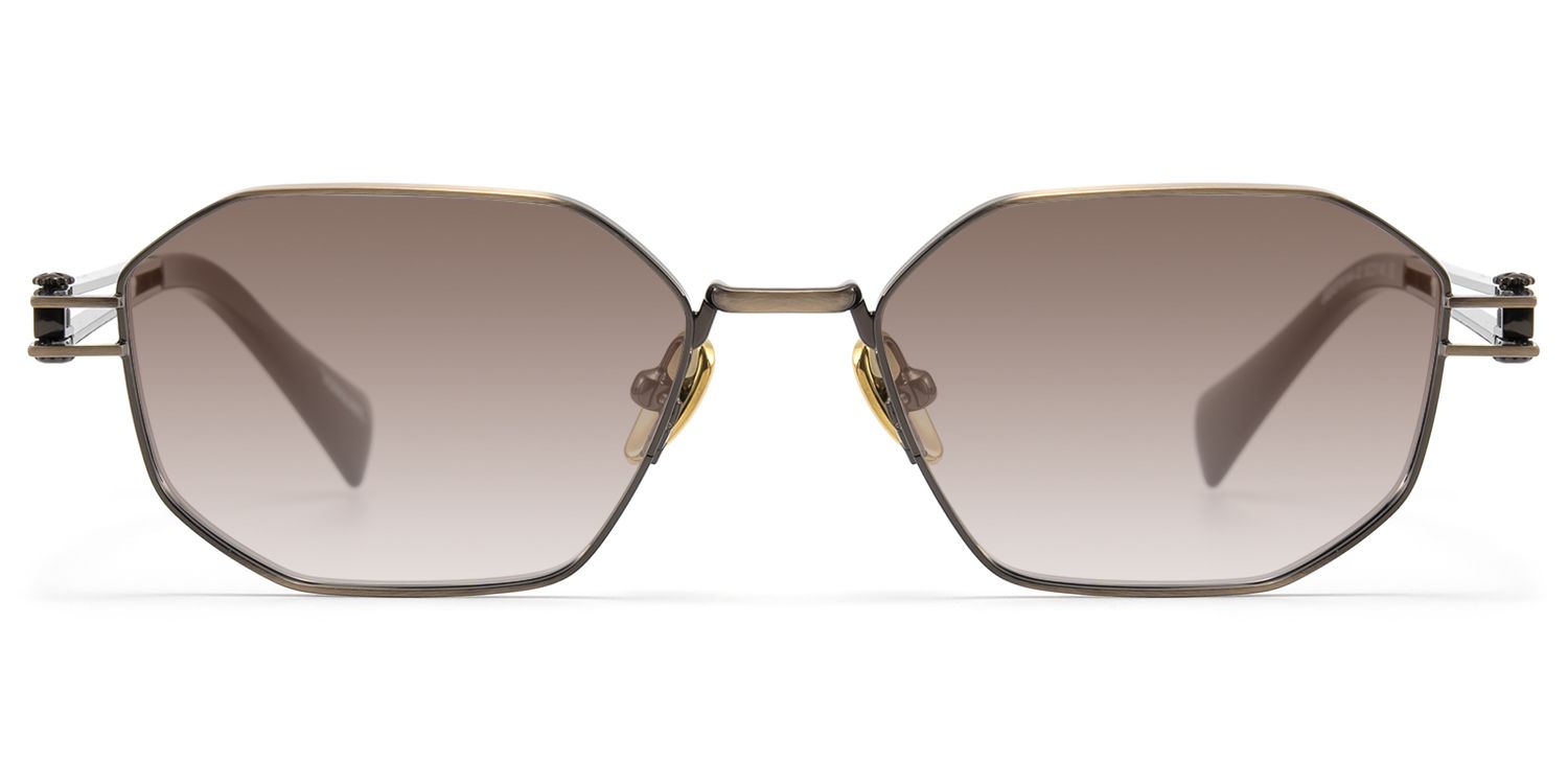 Loos - Gold Double Wire Geometric Sunglasses by Vooglam Product Details 1
