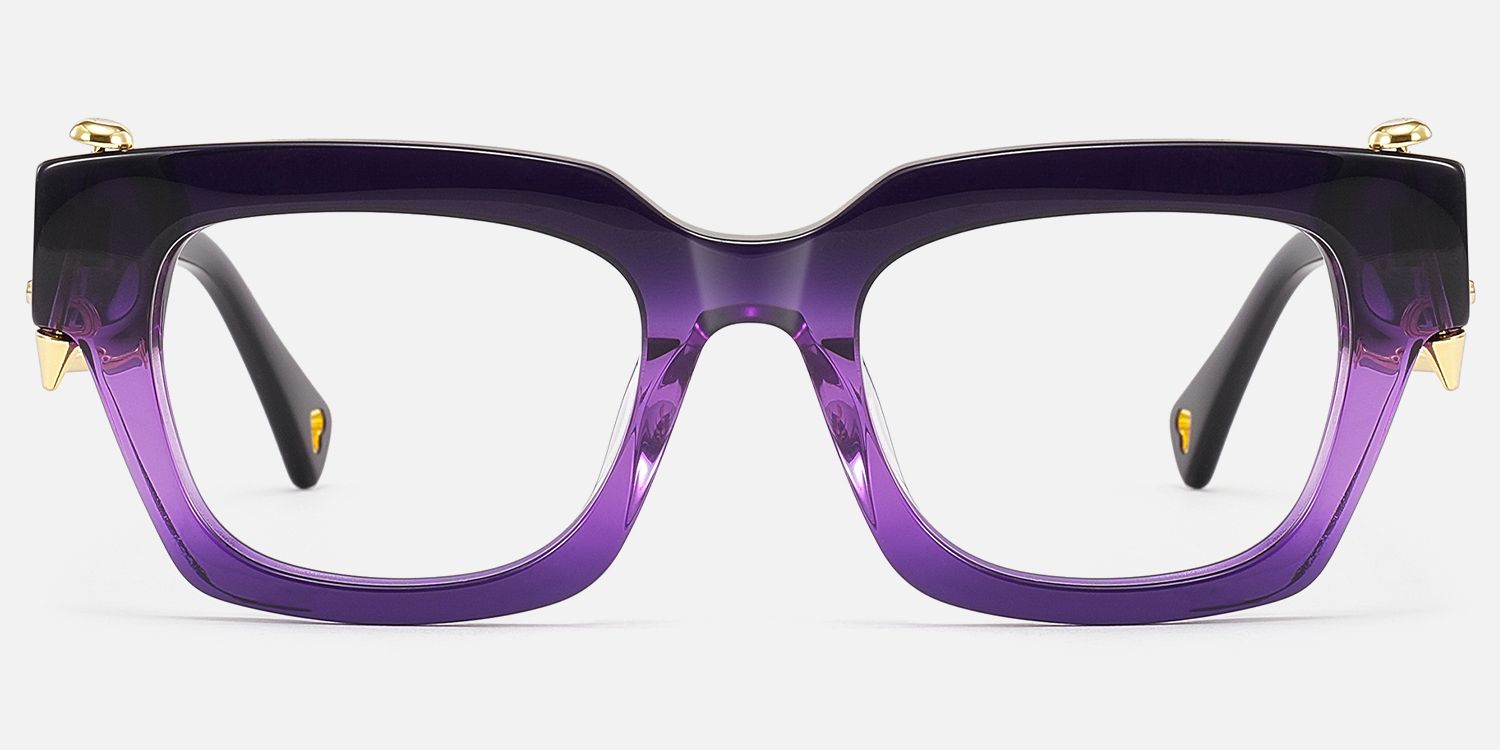 Sabrina - Clear Purple Rectangle Glasses with Spikes by Vooglam - Angle View