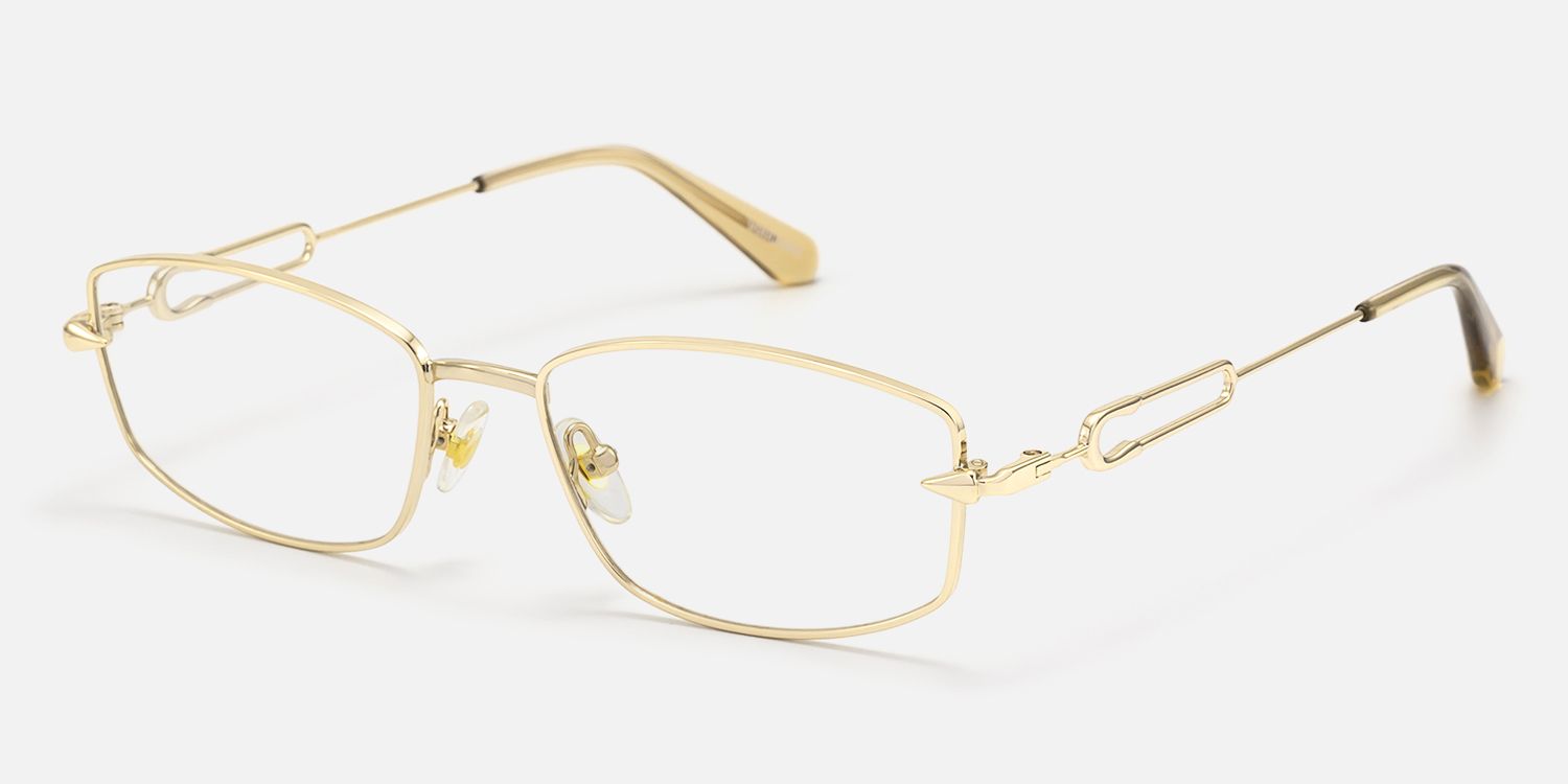 Bladework - Narrow Metal Gold Safety Pin Glasses by Vooglam - Front View
