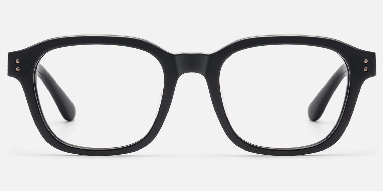 Rainier - Black Acetate Zipper Square Glasses by Vooglam - Angle View
