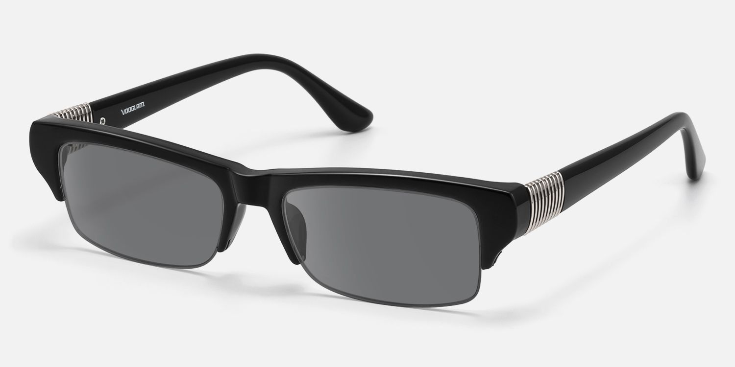 Kairo - Black Semi Rimless Sunglasses by Vooglam - Front View