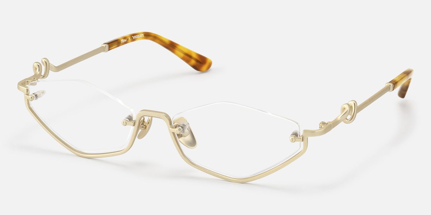Niseko - Matte Brushed Gold Geometric Glasses by Vooglam - Front View