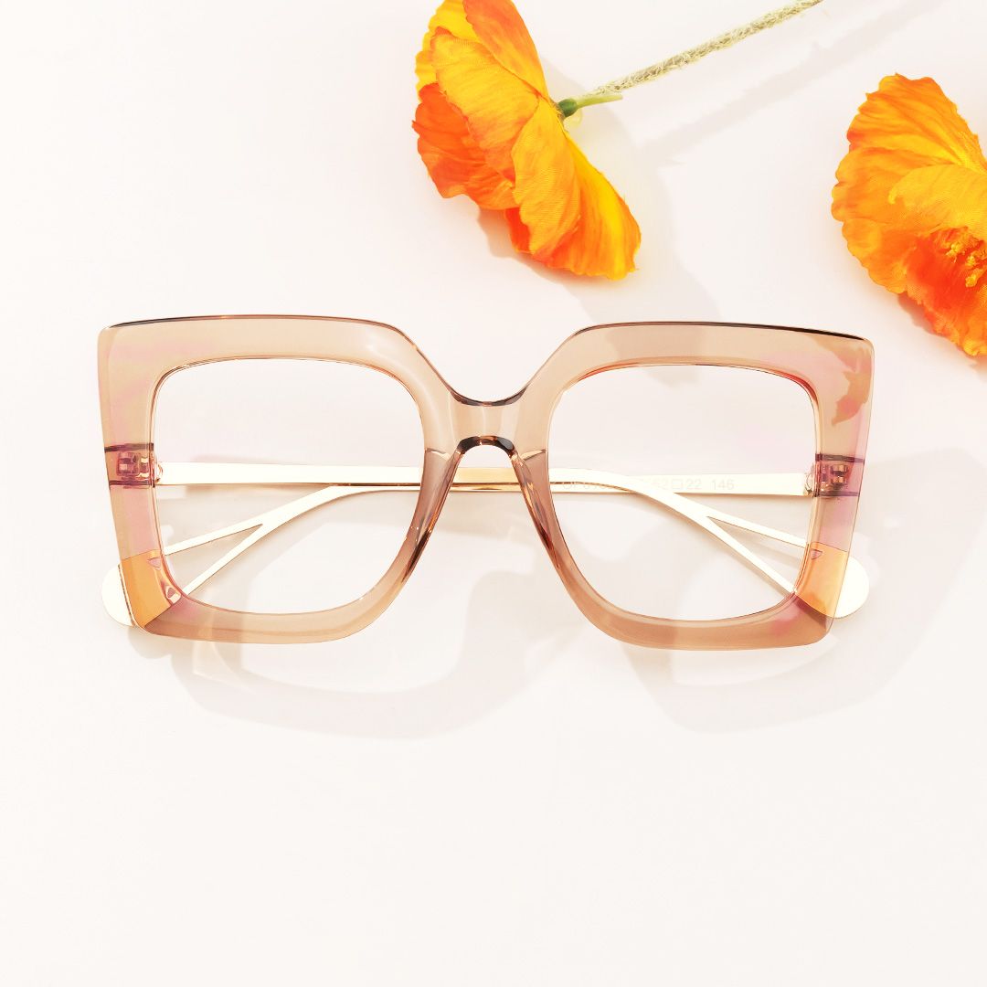Adrienne - Square Brown Eyeglasses | Vooglam On Model