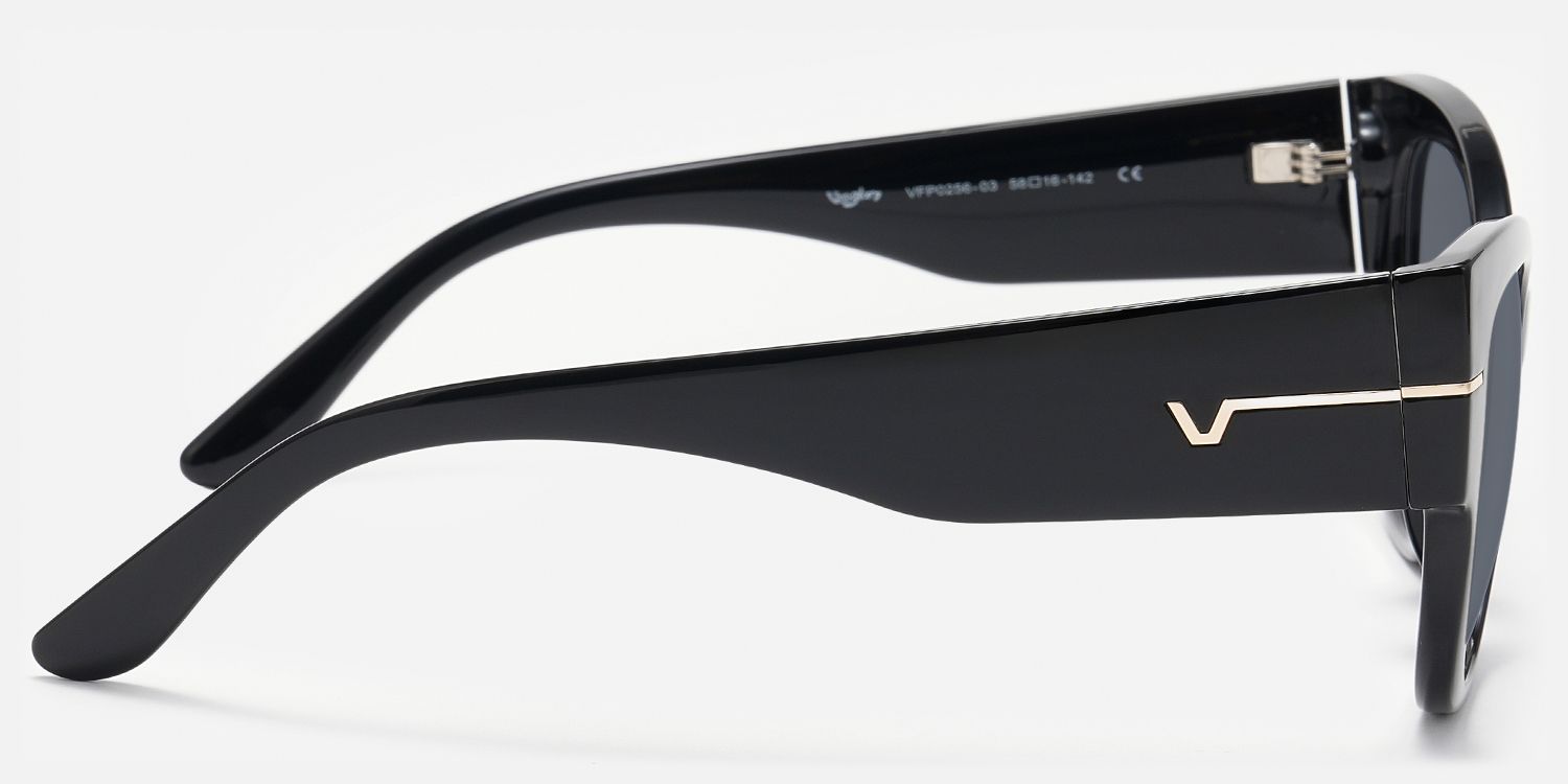Elektra - Black Wide Temple Cat Eye Sunglasses by Vooglam - Side View