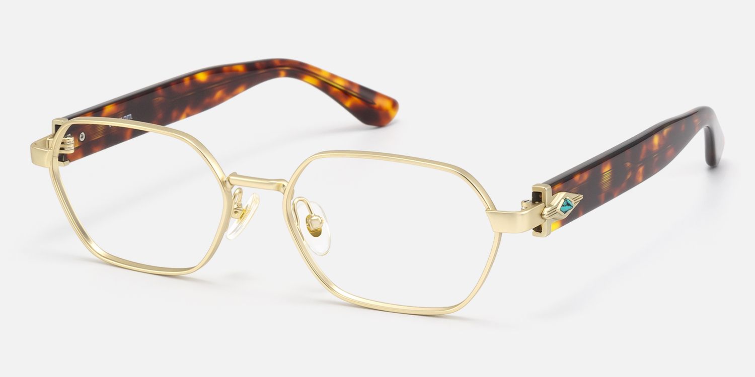 Orion - Vintage Gold Geometric Glasses Matte Frame by Vooglam - Front View