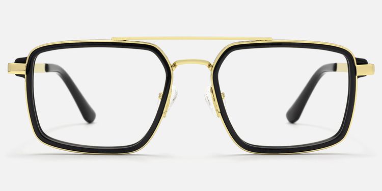 Navigator - Black & Gold Rectangle Aviator Glasses by Vooglam